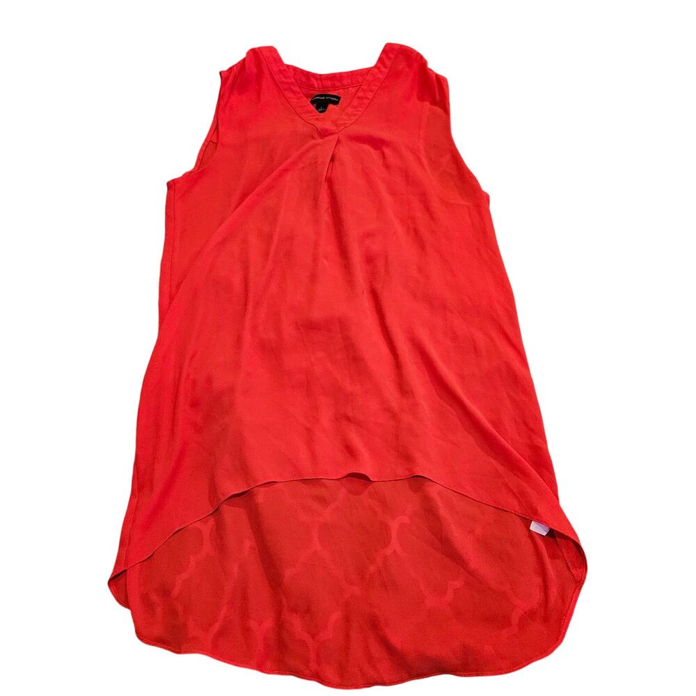 Adrienne Vittadini Women’s L Red Sleeveless V Neck High Low Tunic Semi Sheer